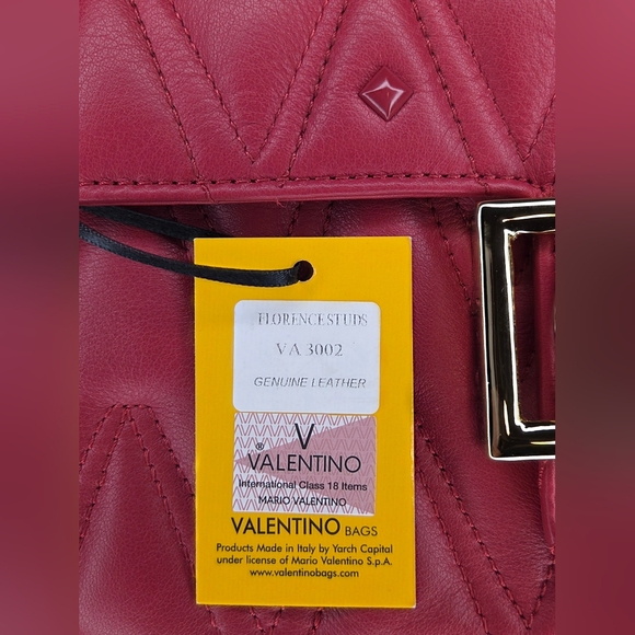 Valentino by Mario Valentino Florence Leather Quilted Studded Bag - Red -New - Picture 5 of 5